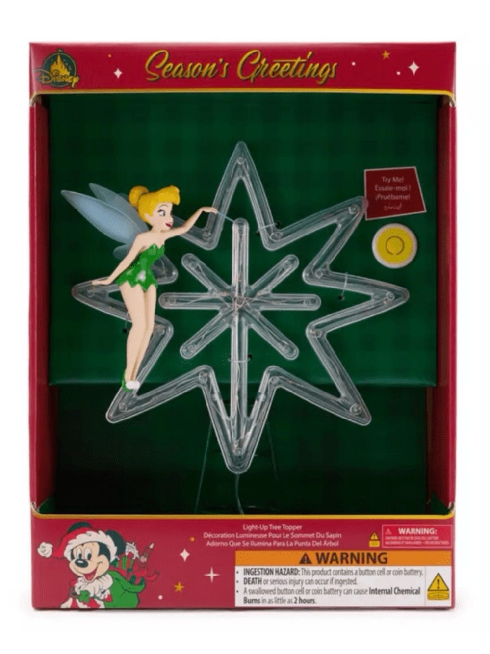 Disney Tinker Bell Green and Clear Light-Up Star Tree Topper